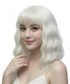 Küt Beyaz Platin Perçemli Sentetik Peruk